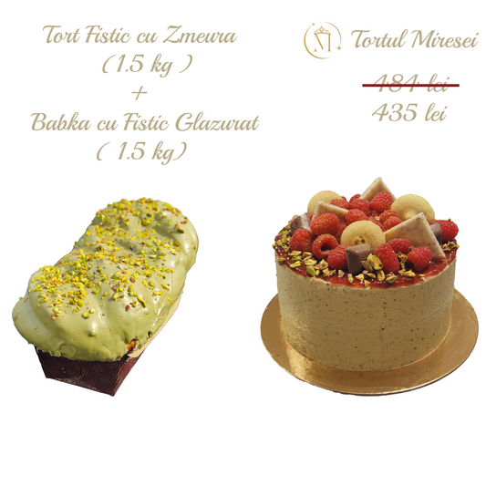 Pachet Tort Fistic cu Zmeura + Cozonac cu Fistic Glazurat